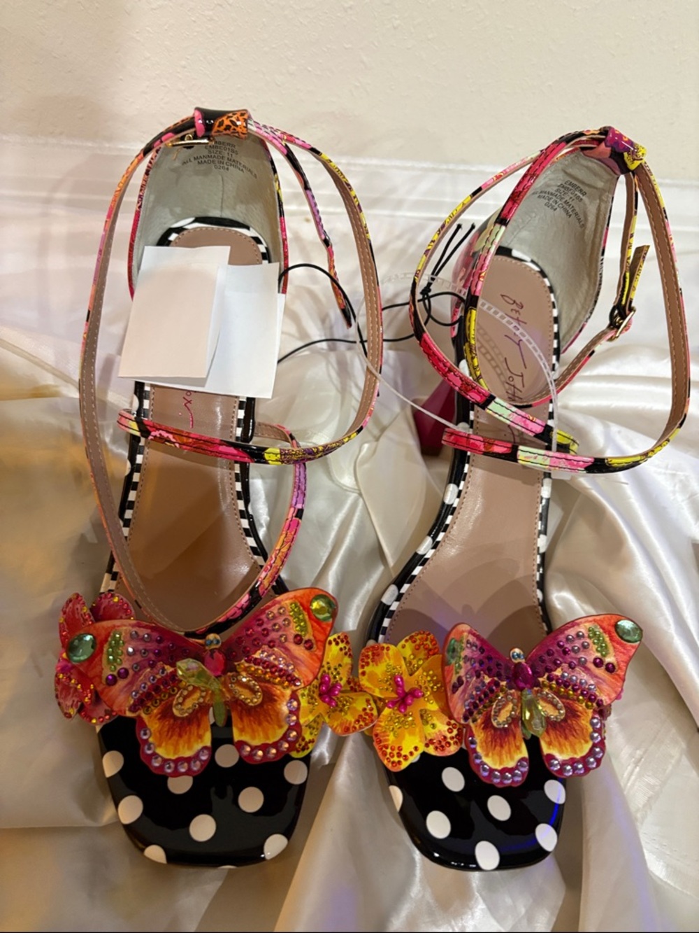 Betsey Johnson Multicolor Butterfly Polka Dot Dakotta Ankle-Strap Sandals